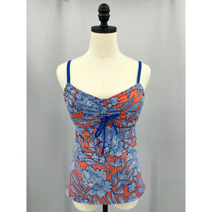 Lands End Women's 4 Swimsuit Blue Orange Tankini Top Underwire Tummy Control